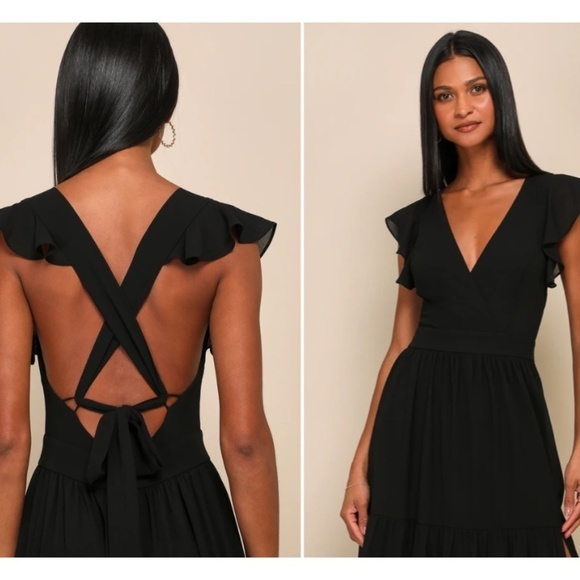 LULU's Prom Sexy Romantic Wedding Bridesmaid Tiered Ruffles Flowy Maxi Dress - Picture 2 of 3